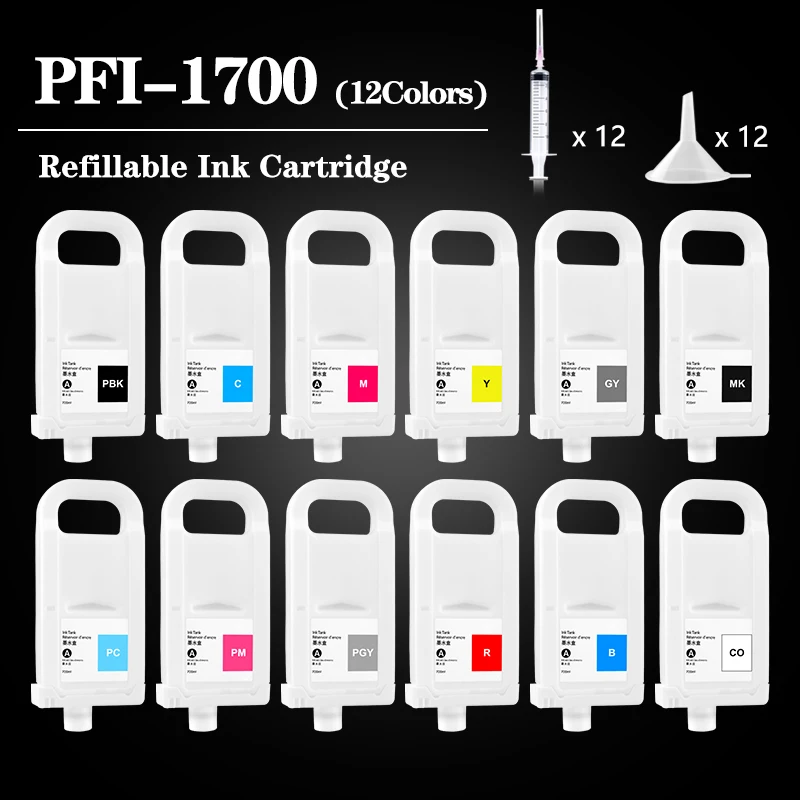 詰め替え可能なインクカートリッジ,12色,安定したチップ付き,PFI-1700,canon pro-2000, PRO-4000s, PRO-6000s,pro-6100,pfi1700