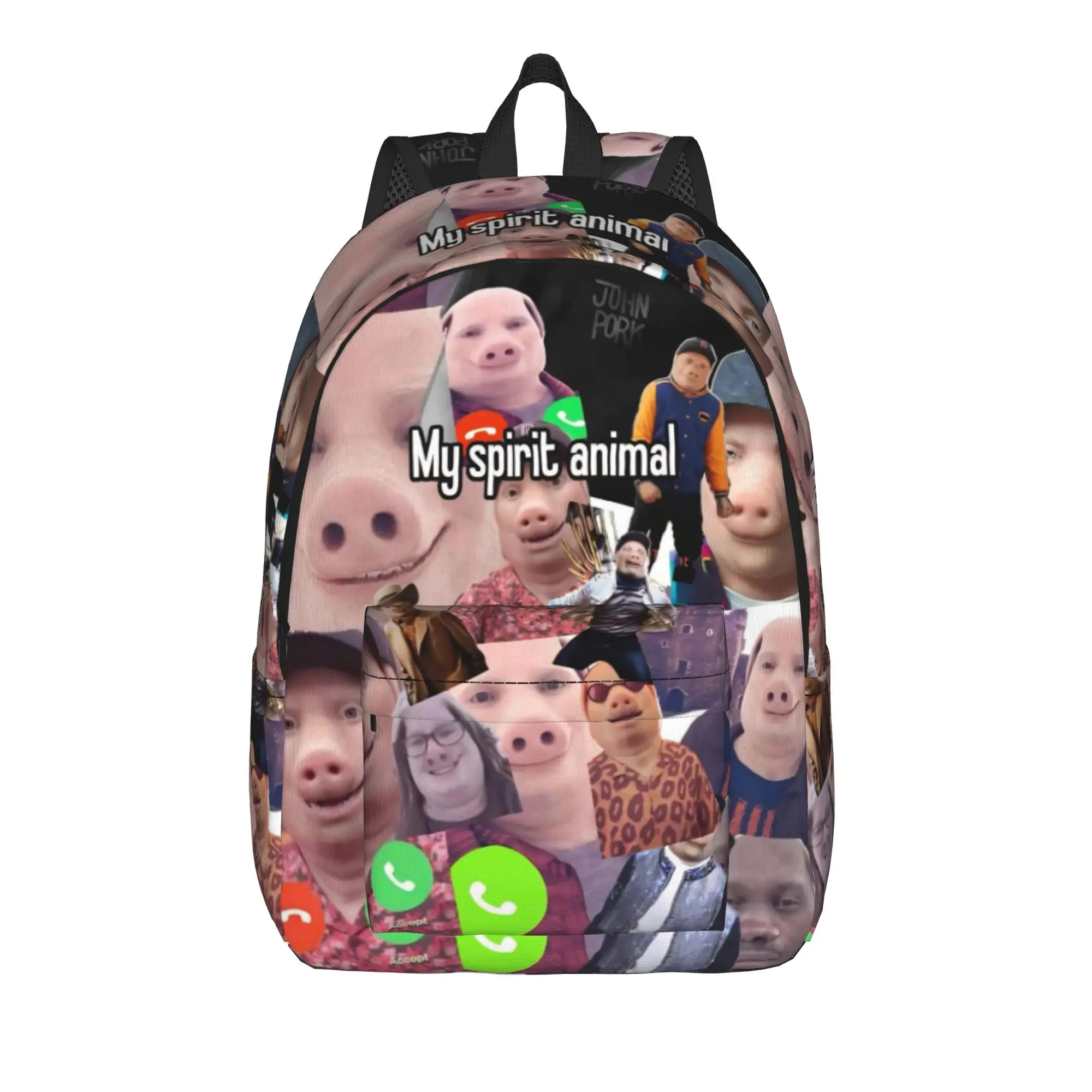I Love John Pork Backpack for Men Women Cool Student Hiking Travel Daypack Answer Call Phone Laptop Computer Canvas Bags Outdoor