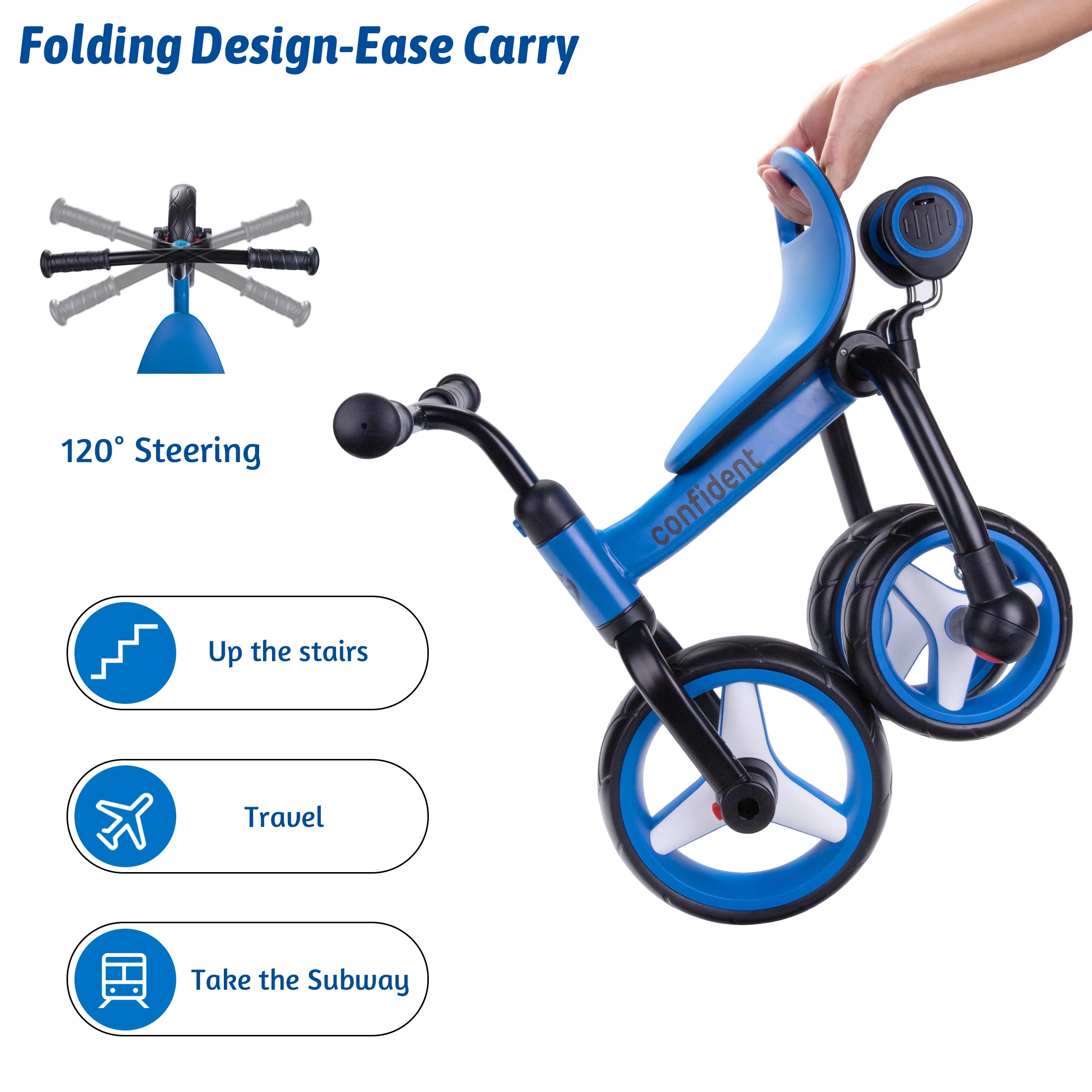 4 In 1 Kids Tricycle For 2-5 Years Old Boy & Girl Gift, Folding Toddler Balance Bike With Removable Pedals Balance Training Bike