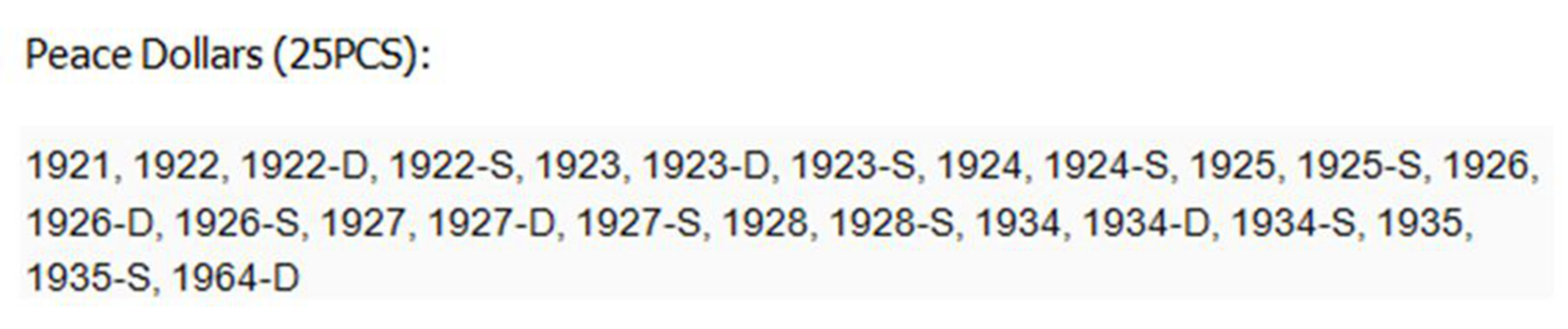 مجموعة كاملة أمريكية (1921-1964) 25 قطعة من العملات المعدنية المطلية بالفضة في دولار السلام