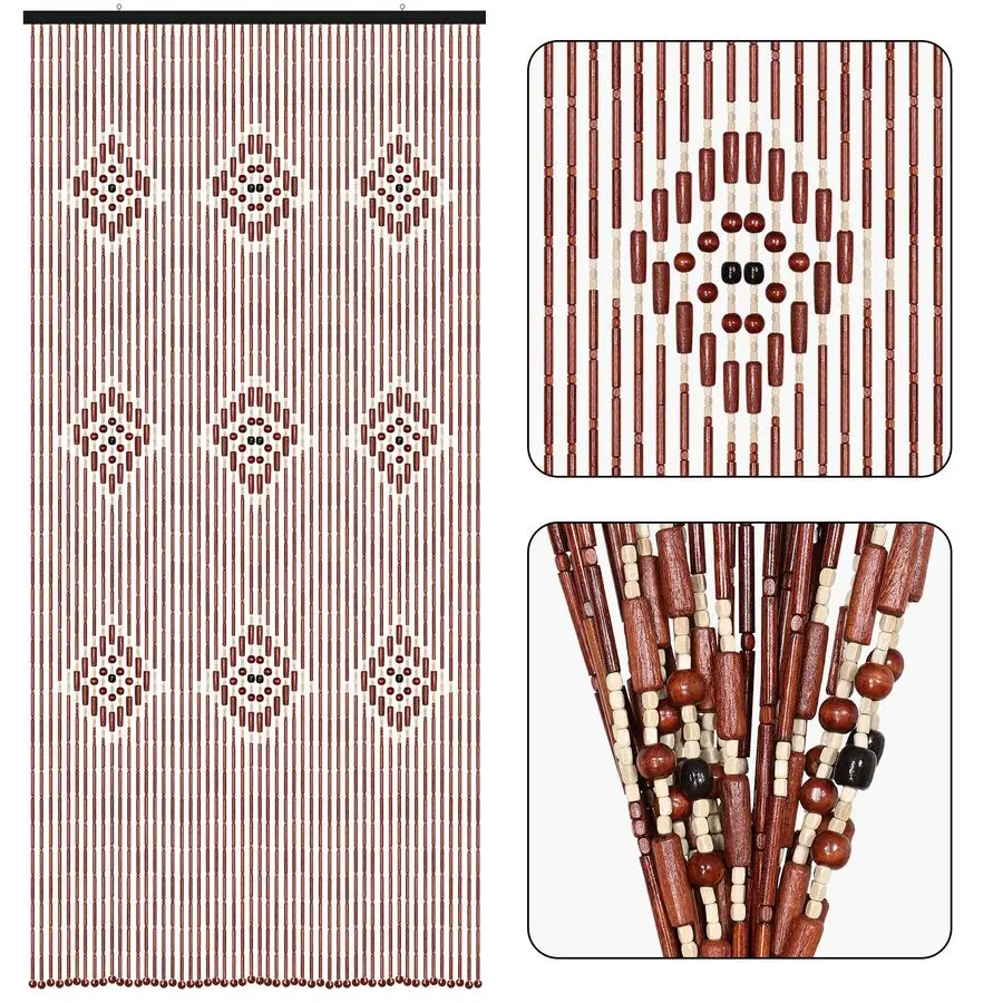 

Bamboo Beaded Curtain Boho Bead Curtain 52 Strands 35.4x74.8inch Natural Wooden Door Bead Curtain Handmade for Doorway Hanging D