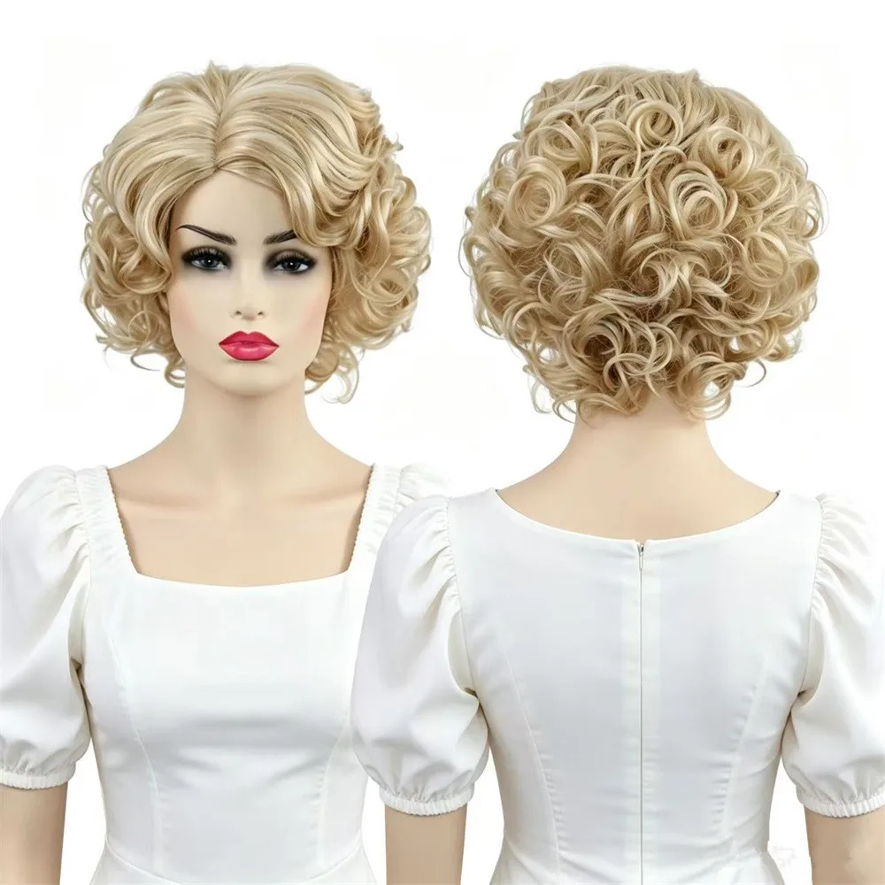 Short Curly Blonde Wig for Women Synthetic Natural Wave Bob Wig Heat Resistant Cosplay Daily Party Wigs 4 Colors Available