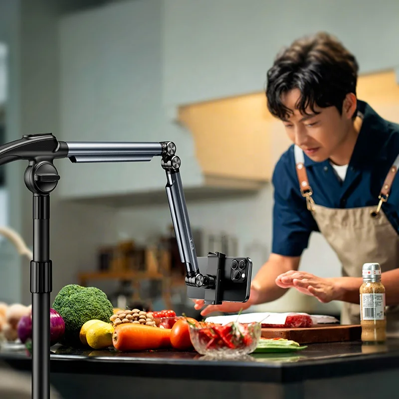 L66 Telefonständer 75–115 cm, verstellbar mit 24 + 30 cm flexiblen Armen und Griff, ferngesteuerter Rolling-Disk-Basis für den Schreibtisch