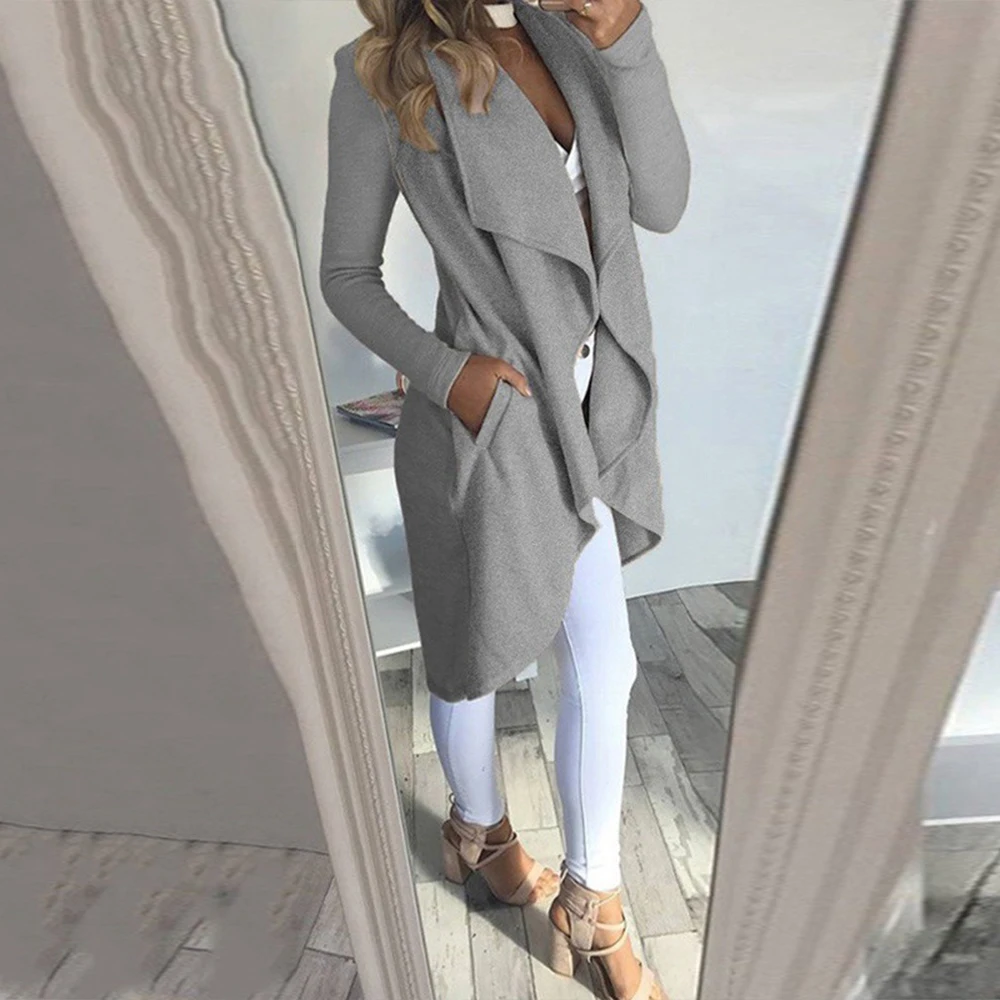 Women\'s Waterfall Lapel Trench Coat Ladies Cardigan Jacket Outwear Tops Plus Size Clothing Blazer Suit Clothes 2023-2024