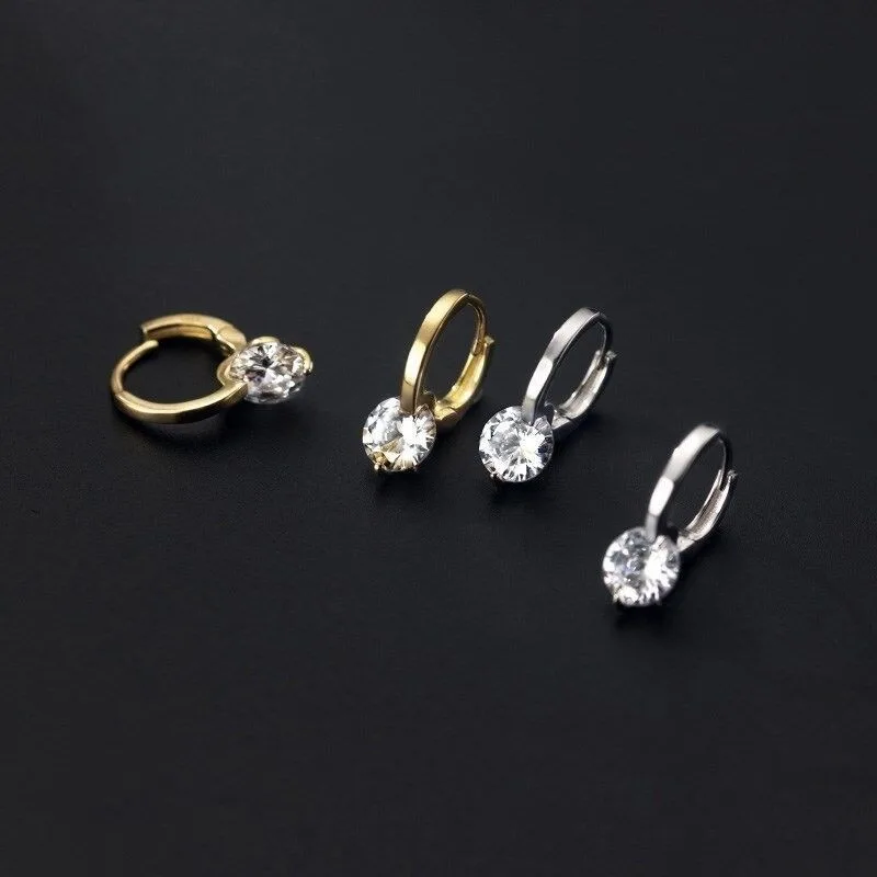 925 Silver Needle Simple Shiny Zircon Earrings Gold Plating Jewelry Crystal Stud Earrings Women