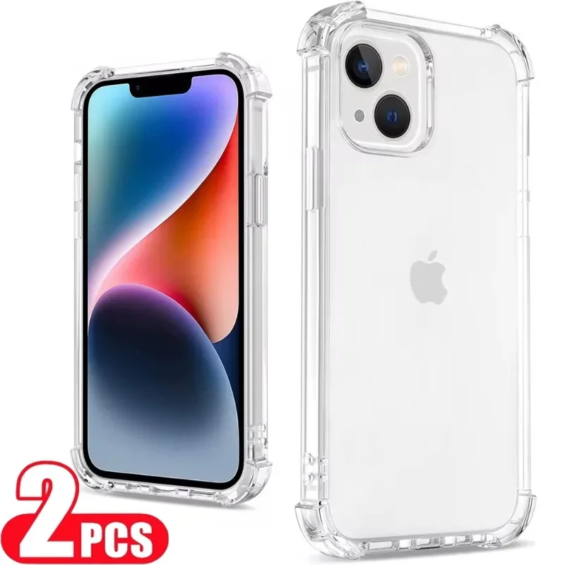 

2Pcs For Apple Shockproof Clear Soft Case For iPhone 15 13 12 11 Pro Max Mini Cover X XR XS 8 7 14 15 Plus SE Cases Accessories