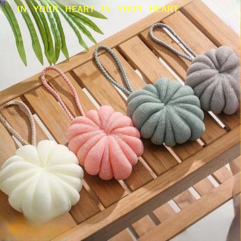 【X】Pumpkin Shaped Bath Loofah Sponge Quick Drying Extra Thick Soft Mesh Durable Hanging Rope for Home Bathroom Use