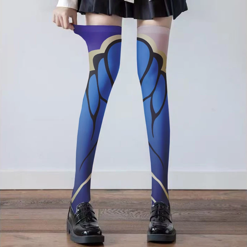 Fashion sexy blue ladies printed stockings 3D printed thigh socks two-dimensional anime style calf socks cosplay