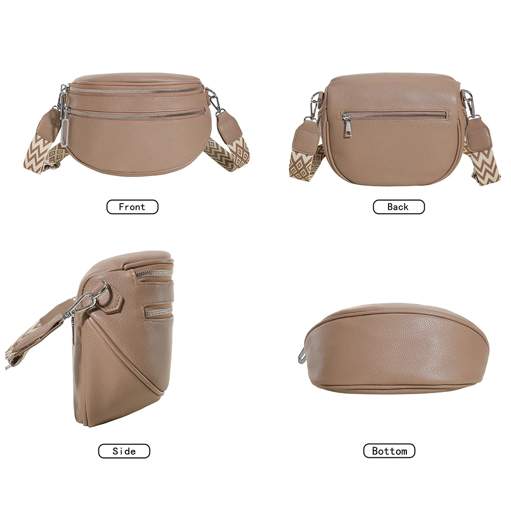 Women Stylish Crossbody Bag with Wide Strap Vintage Chest Bag PU Leather Fashion Sling Bag Female Daily Dating Bag