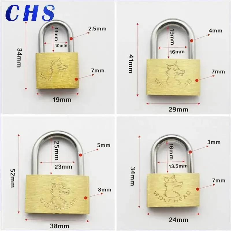 Wolf Head Brass Lock Small Locks Door Locks 20mm 25mm 30mm 40mm 50mm Not Rust Lock Core Include 3 keys Copper Padlock