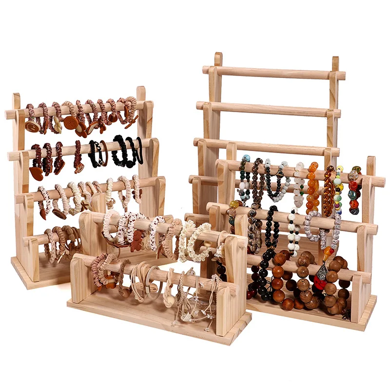 Thickened Multi-Layer Wooden Jewelry Display Stand Bracelet Necklace Storage Rack Buddha Beads Organizer for Vendors Stall