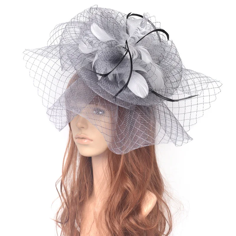 European and American retro exaggerated hair accessories runway-style retro mesh and feather headbands headdresses top hats