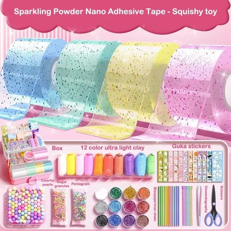 2025 Blowable Bubble Tape Non-marking Double-sided Adhesive for DIY Craft Pinch Toy Making Reusable Color  High Sticky Nano Tape