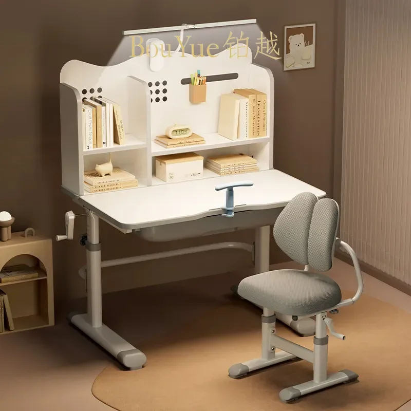 Adjustable Kids Study Desk and Chair Set Ergonomic Height Growing Writing Table for Primary School Students Home Learning
