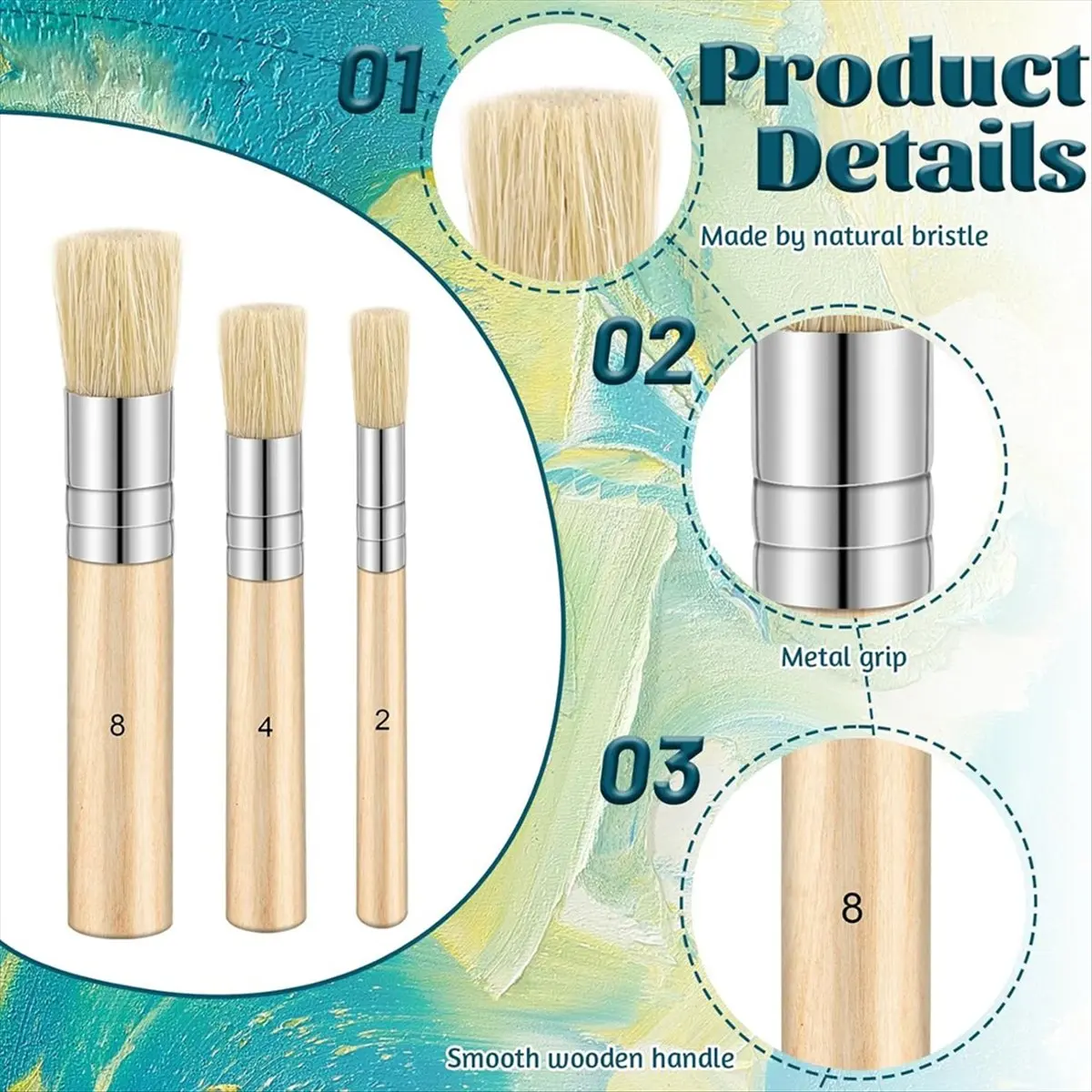 *ESTR 12 Pieces Wooden Stencil Template Paint Brushes Wooden Handle Painting Brush for Watercolor Art Painting DIY Crafts