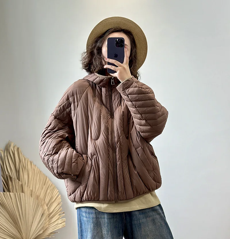Schinteon Women Ultralight 90% White Duck Down Jacket Over Size Loose Casual Autumn Winter Outwear Vintage Coat Hood 2026 New