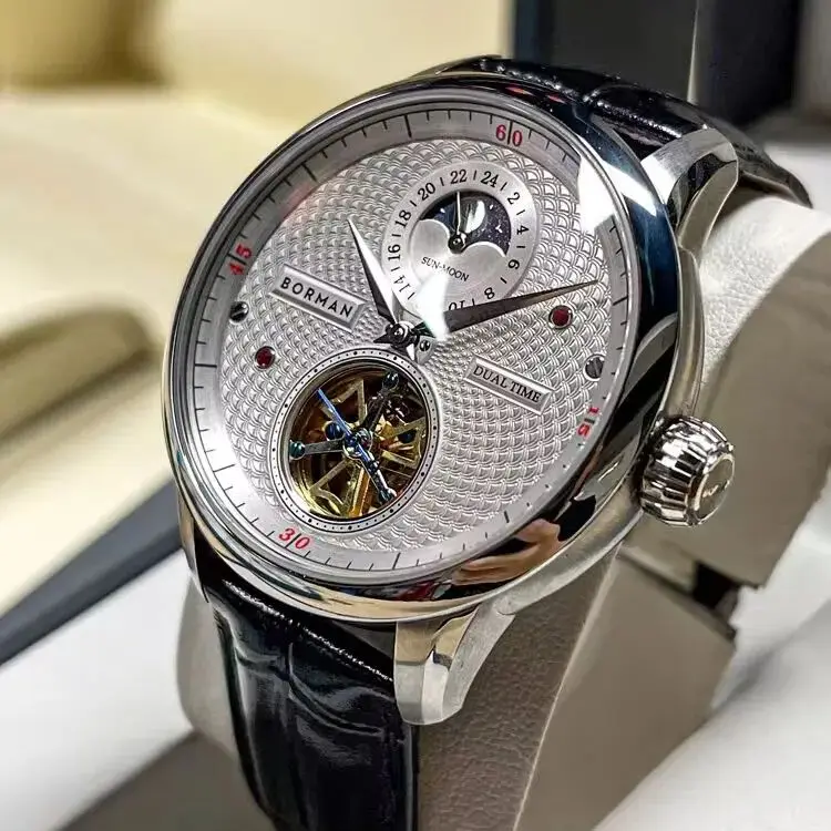 

Мужские автоматические часы BORMAN, 42 мм, роскошные механические наручные часы, скелетонизированный циферблат, сапфировое зеркало, 24 часа