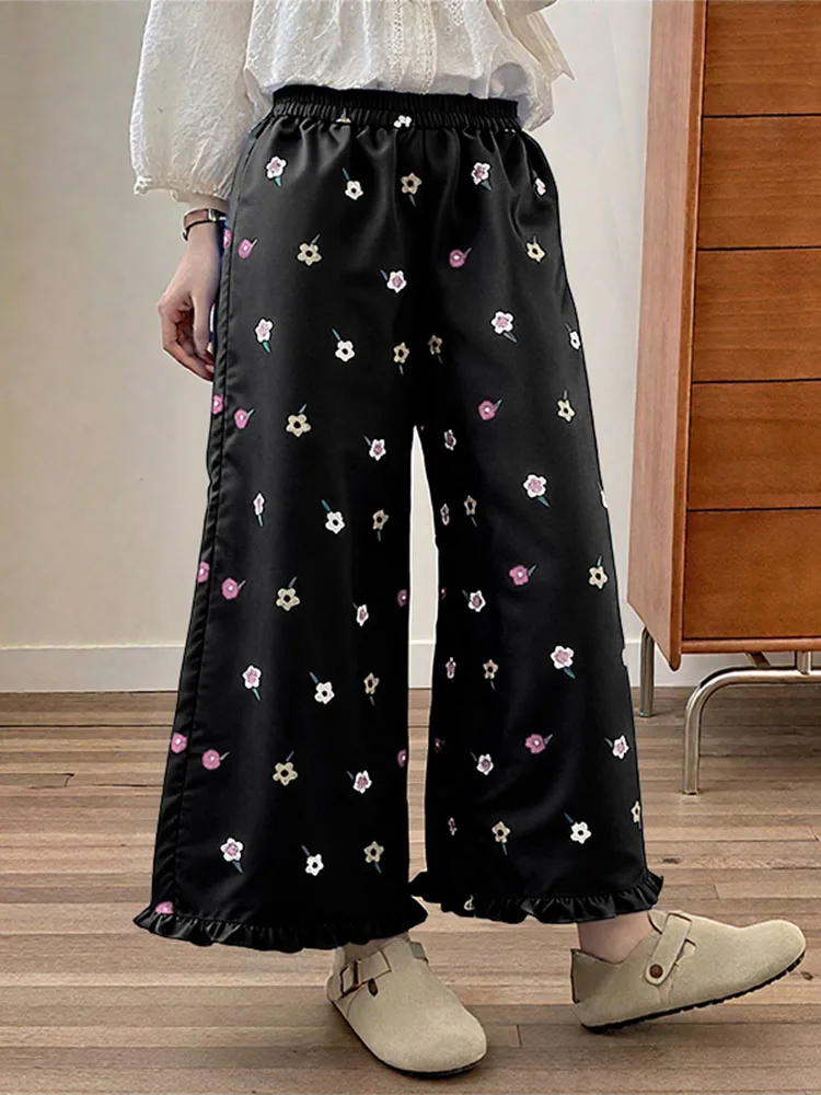 ZANZEA Korean Style Floral Printed Pants 2025 Women Vintgae Elastic Waist Wide Leg Trousers Casual Loose Pleated Bottoms