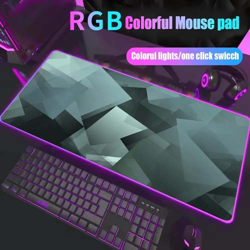 

XXL RGB Gaming Mouse Pad 3D Geometric Desk Mat Game Accessories Large LED Light Rubber Anti-slip PC Computer Carpet with Backlit