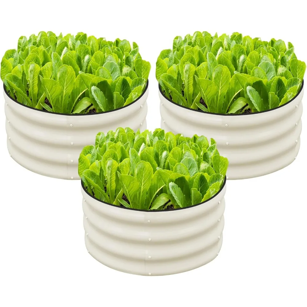 

3-Piece 2x2x1ft Round Galvanized Raised Garden Bed Kit, Metal Planter Box for Outdoor Planting Vegetables, White