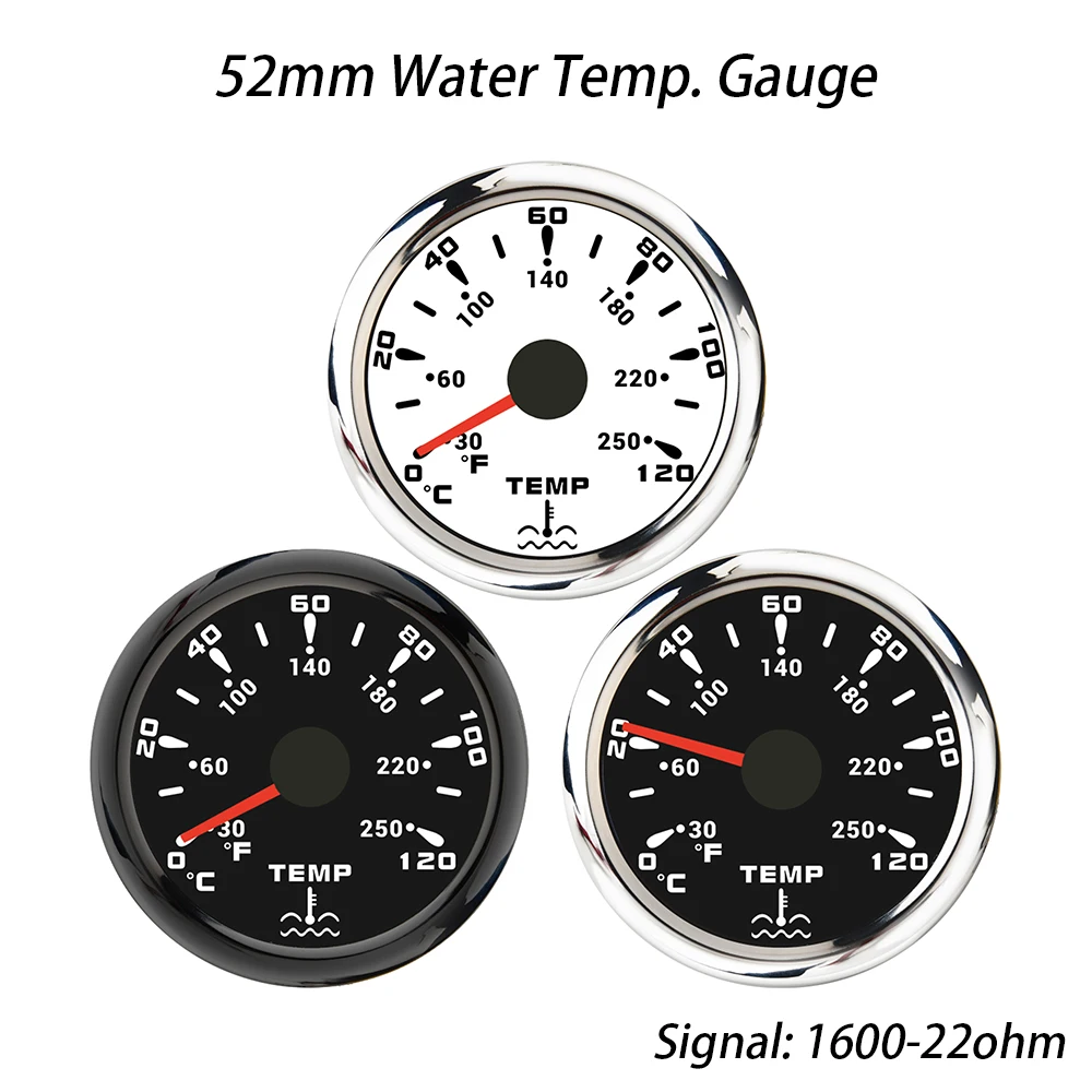 Rhaxel 52mm Water Temperature Meter Gauge 0-120 Degree with 7 Colors Backlight 12V 24V Universal for Cars Yachts Boats