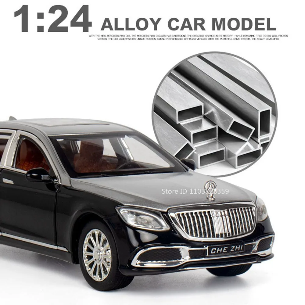 Maßstab 1:24 S600 62S Automodell Miniaturspielzeug Metalldruckguss Türen geöffnet Zurückziehen Sound Licht Geburtstagsspielzeug Geschenke für Kinder