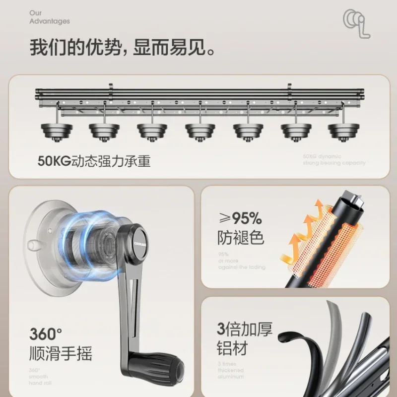 Apply Lifting Clothes Rack, Hand Cranked Balcony, Double Pole Household Clothes Drying Pole, Automatic Top Mounted