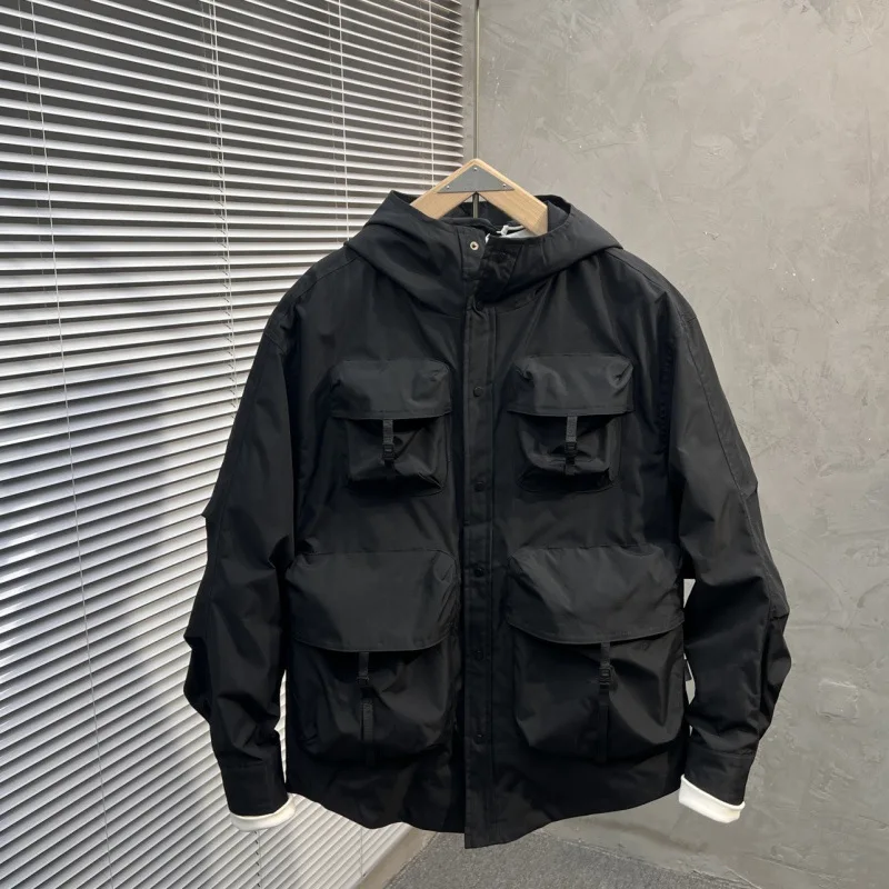 New Fahsion  Spring Autumn Thin Outdoor Jackets Men Muti Pockets Hooded Cargo Jacket Vintage Windbreaker for Men Outerwears