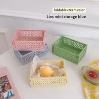 6 Color Organizing Storage Baskets Case Folding Student Desktop Basket Tape Stationery Plastic Foldable Container Storage Box 5