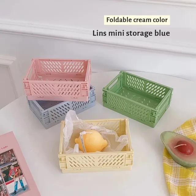 6 Color Organizing Storage Baskets Case Folding Student Desktop Basket Tape Stationery Plastic Foldable Container Storage Box 5