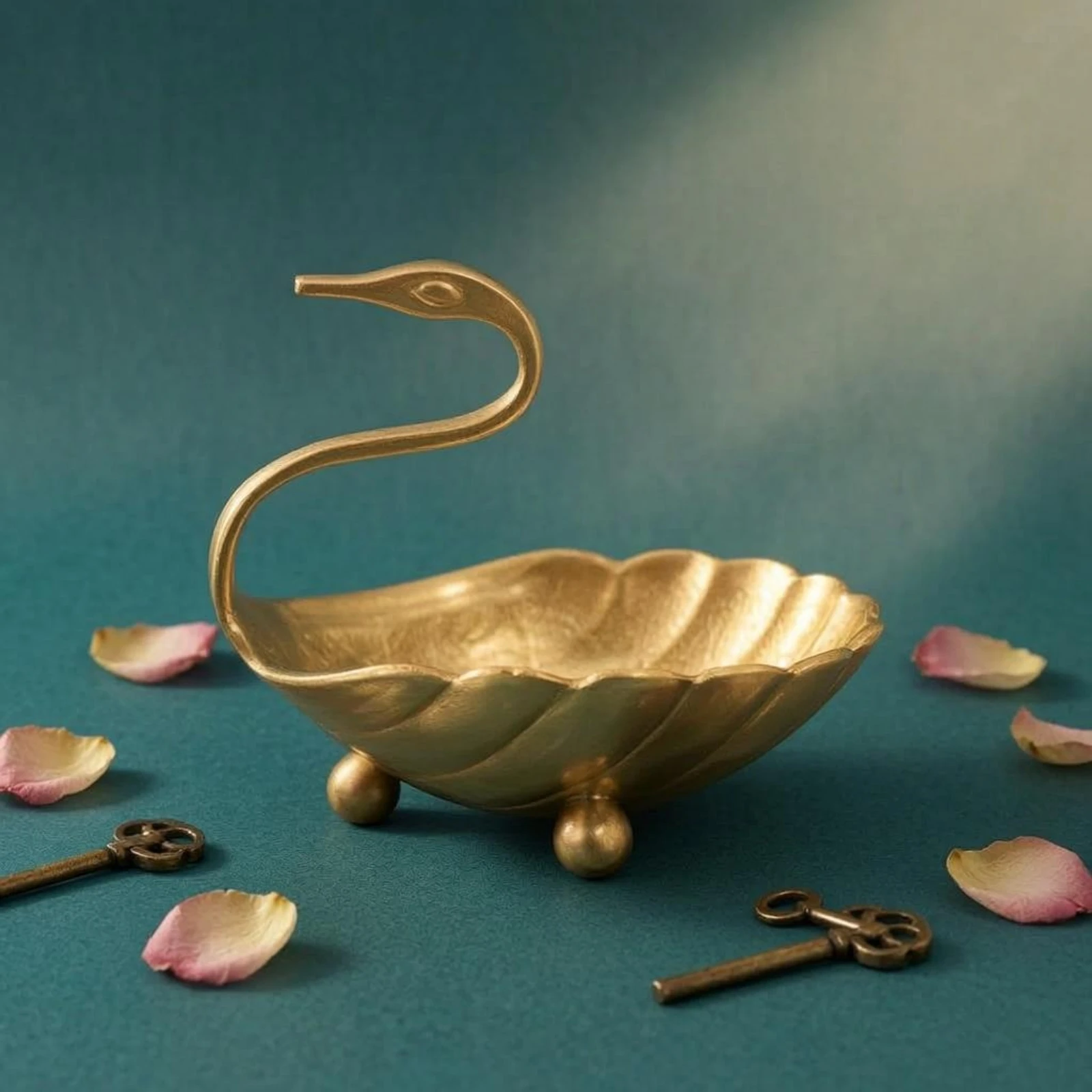 Swan Tray Scalloped Brass Tray Decorative Swan Dish Three Feet Table Ornament Easy to Clean view 6