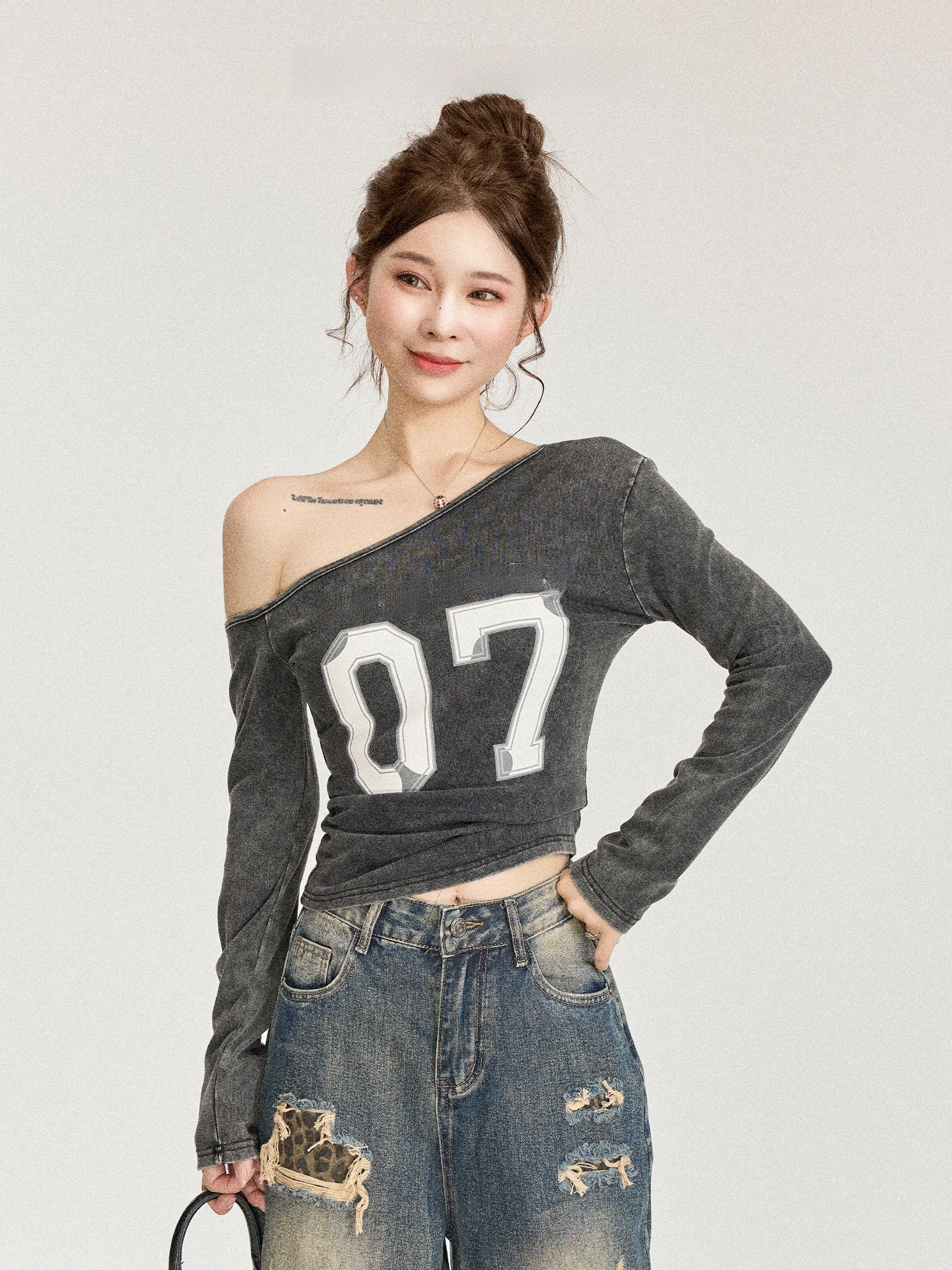 

Футболка Slim Fit Long Sve, женская футболка ранней осени, дизайн Sense American Hot Girl, топ с напуском и оulder Base, топ с принтом для поездок на работу