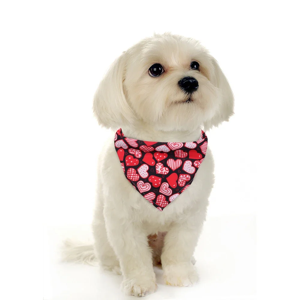 50pcs Dog Bandana Valentine\'s Day Pet Supplies Love Pet Dog Bandanas Scarf  Dog Accessories Polyester Small Dog Puppy Bandana