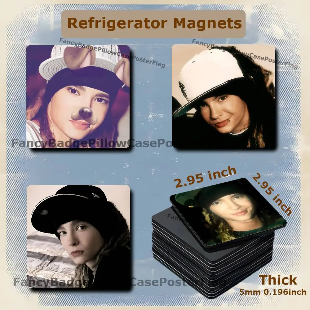 T-Tom Kaulitz Tokio Hotel 75mm Frigerator Magnet Square Stickers Personalize Fridge Refrigerator Wall Door Decoration