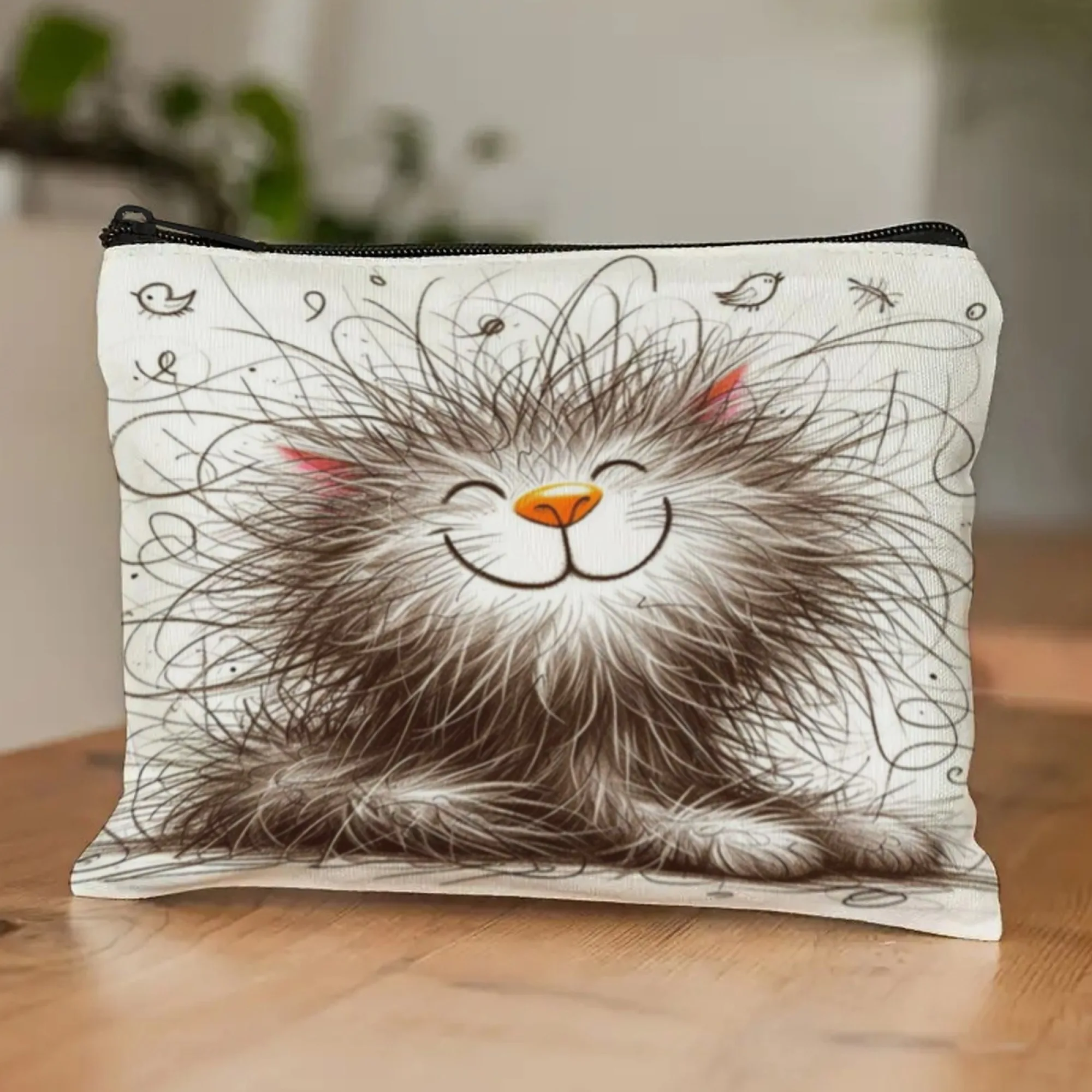 

Забавный пушистый косметический пенал с изображением улыбающегося кота, студенческий чехол для косметики на молнии, аксессуар-клатч, подарки к школе