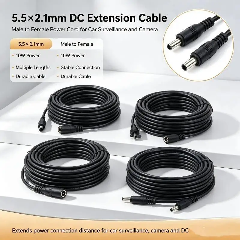 DC Extension Cable 1M-20M 2.1mm X: 5.5mm Male To Female Plug 12V Power Adapter