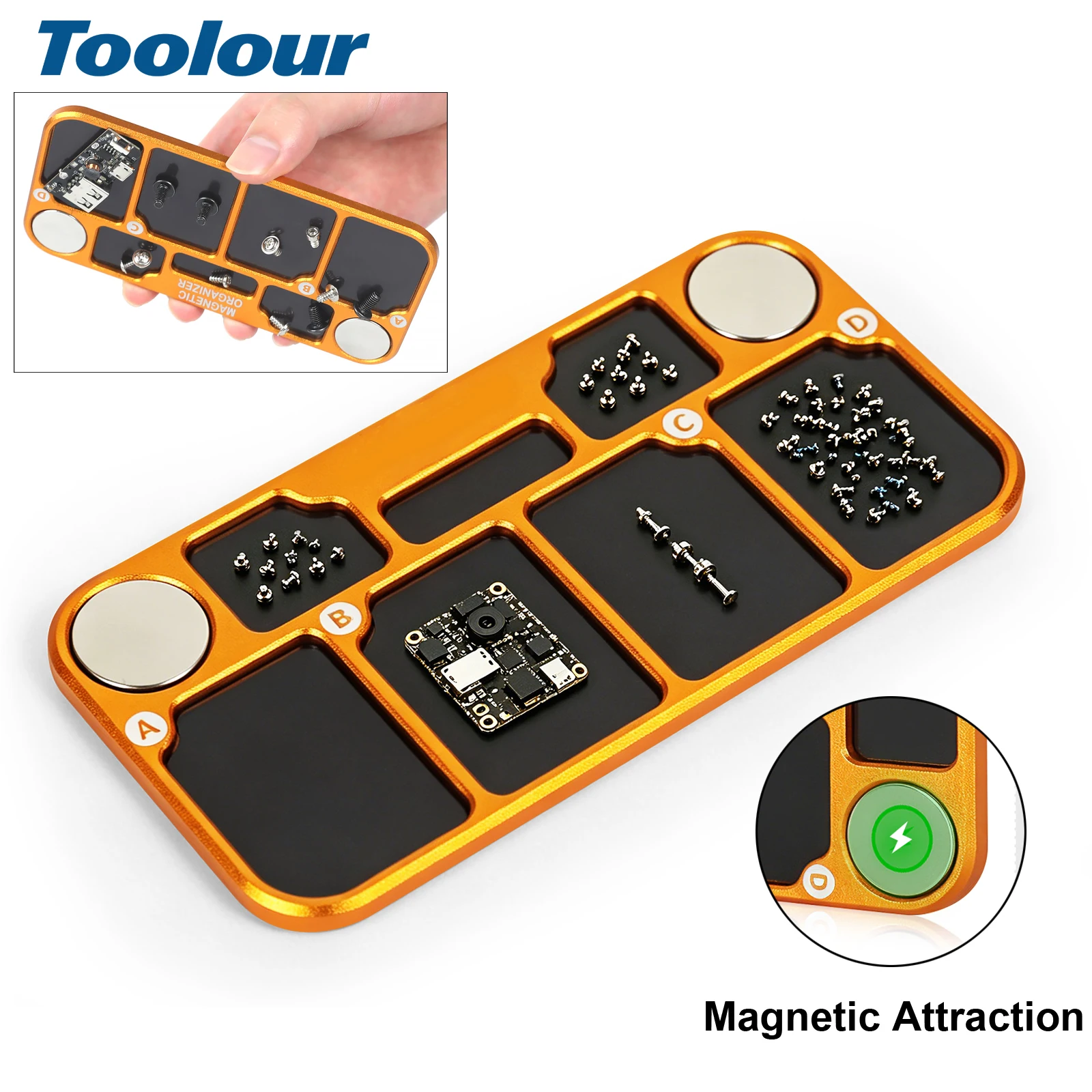 Toolour Magnetic Screw Organizer Tray 7 Zone Screw Storage Board Small Parts Screw Holder for RC Models/Electronics/Phone Repair