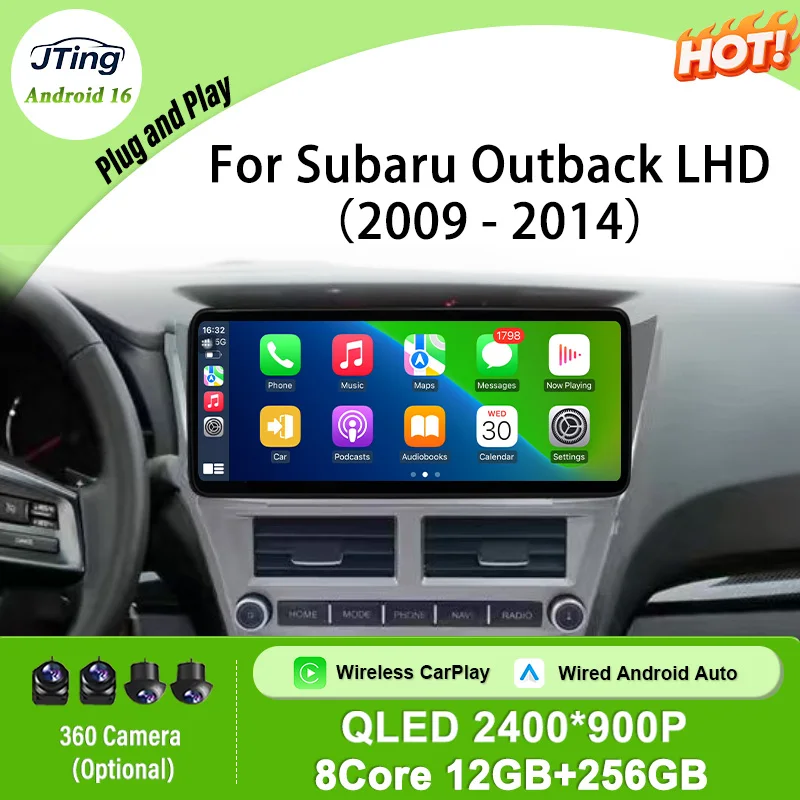 for Subaru Outback LHD 2009-2014 Car Radio 12.3 inch QLED IPS Touch Screen GPS Navi Wireless CarPlay Android Auto DSP Android 16