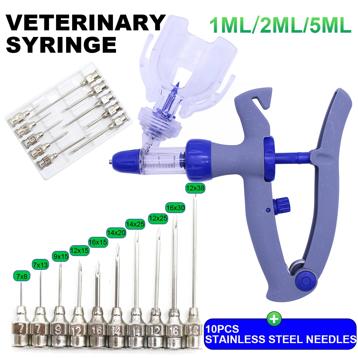 1 Stück 1/2/5 ml Geflügel-Automatikspritze mit Nadeln, Veterinär-Kontinuierlicher Injektor, Impfstoff-Injektion, mit verstellbarer Skala – Detail 3