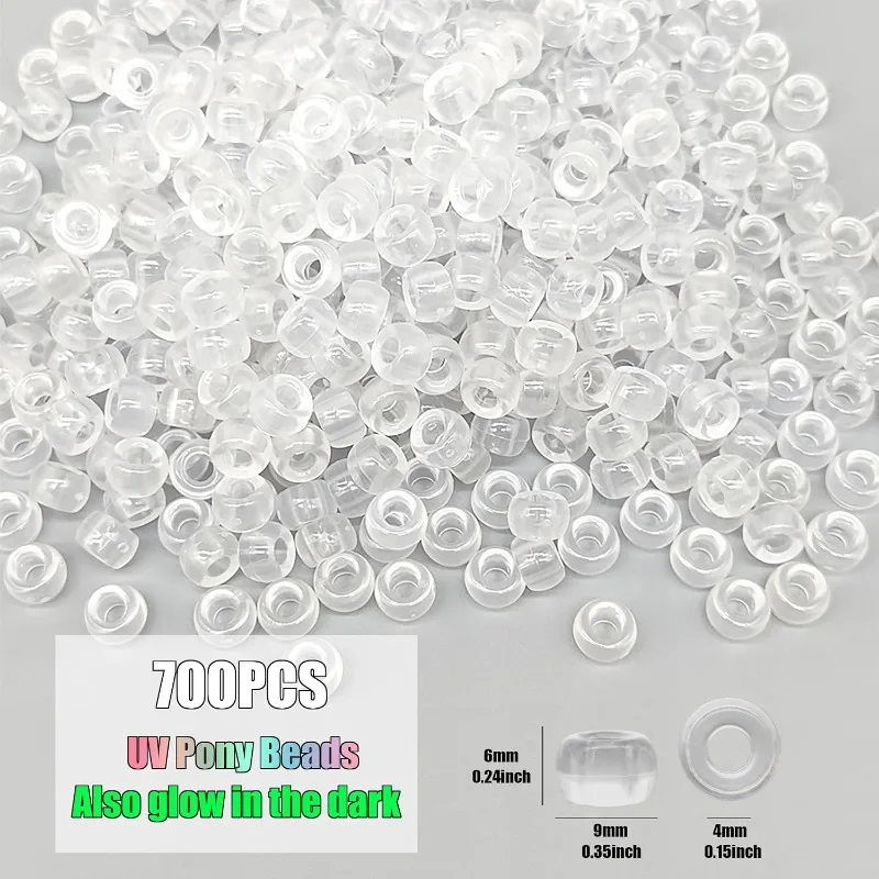 300pcs UV Pony Beads Plastic Beads for Dirty hairstyle attachment Glow in The Dark 6x9mm for baby girls Decoration Supplies