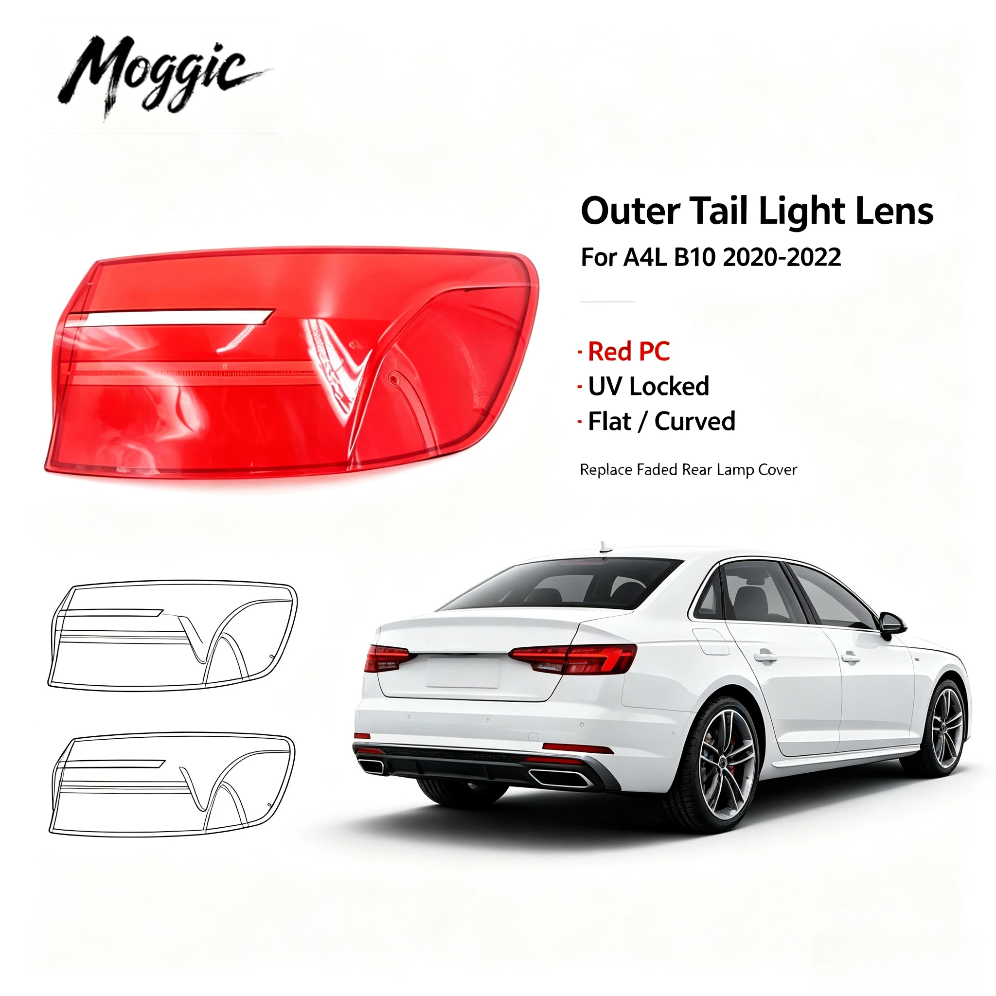Moggic Replacement Tail Light Lens Cover Compatible With A4L B10 Sedan 2020 2021 2022 Left Right Side Brake Lamp Housing Shell