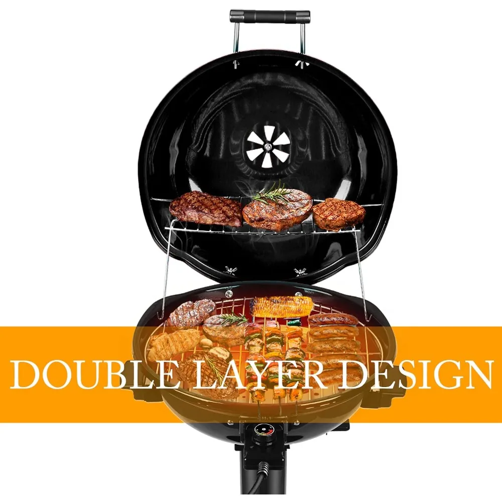 

Electric BBQ Grill 15-Serving Indoor/Outdoor Electric Grill for Indoor & Outdoor Use, Double Layer Design
