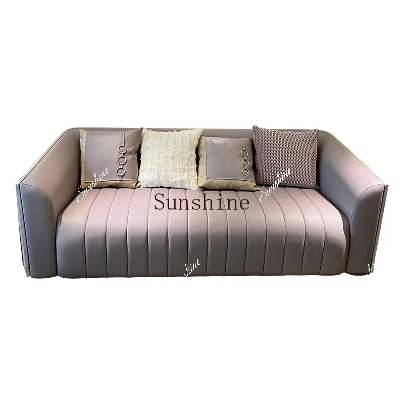 Italian light luxury sofa 123 combination villa large apartment living room high-end solid wood leather  FT