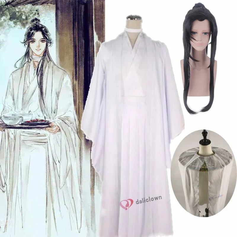 Xie Lian Cosplay Kostüm Tian Guan dort Fu Cosplay Xielian Perücken Bambus Hut Prop Männer Frauen weiß Han Fu Anime Outfit