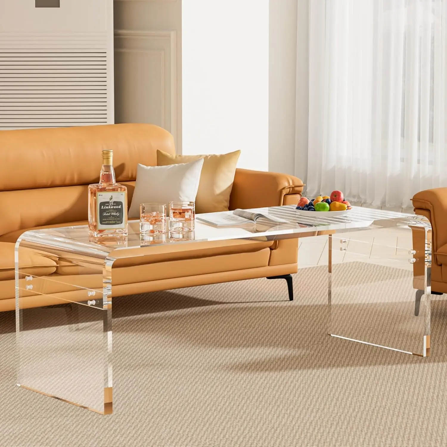 

Premium Need Assembly 44" Acrylic Coffee Table,Clear Lucite Coffee Table for Living Room,Rectangle Plexiglass, Customized