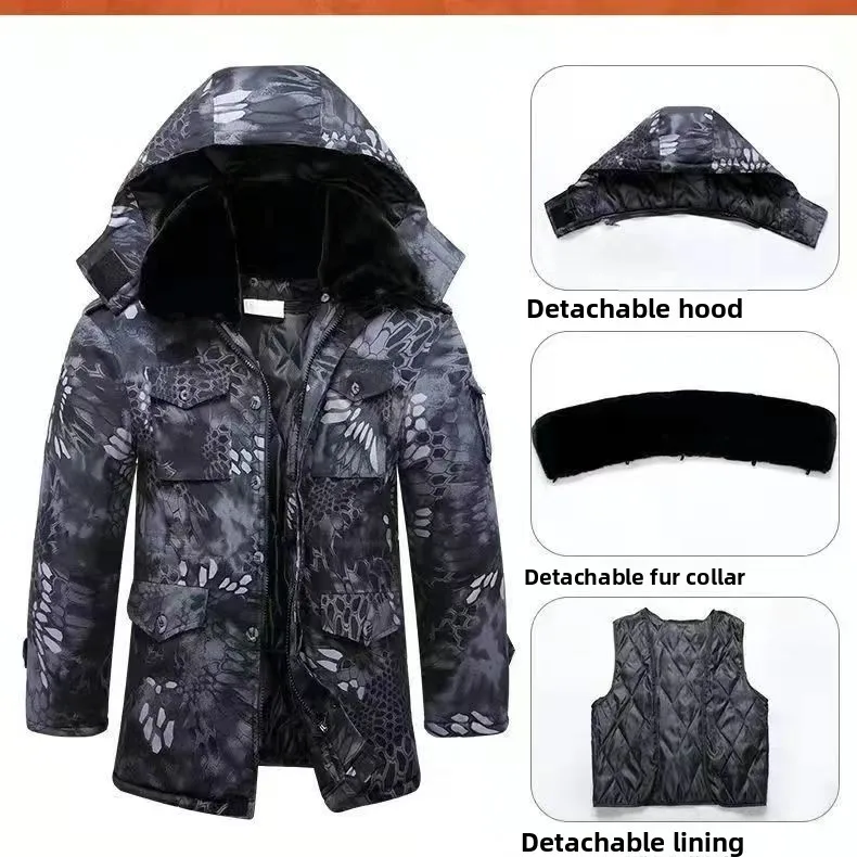 

Thiened Cotton Jaet Winter Military Coat Detachable Inner Liner Men Women Multi kets Hooded Cold Storage Anti Cold