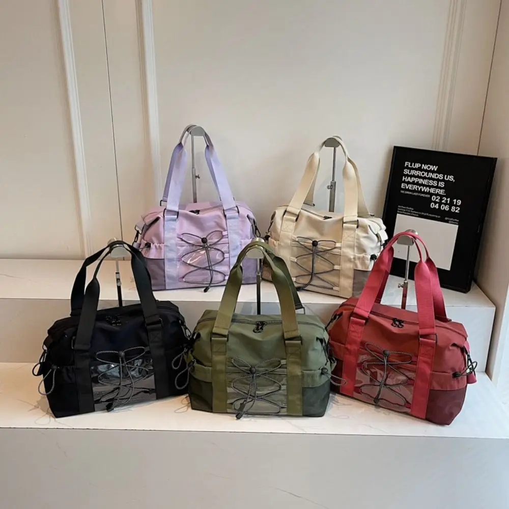 

Simple Casual Nylon Tote Bag Lightweight Drawstring Travel Luggage Bag Solid Color Portable Oxford Cloth Shoulder Bag Shopping