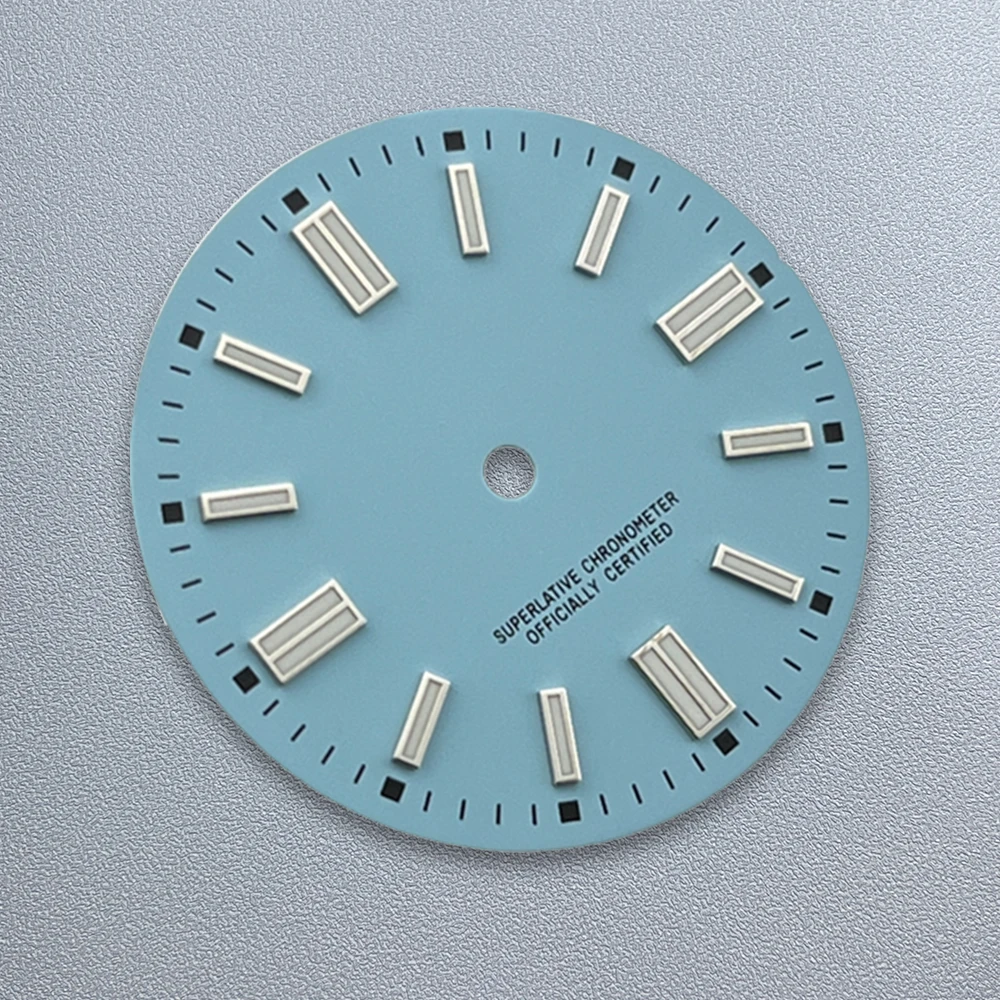 28.5mm S Logo Matte Blue Dial Suitable For NH35 Movement C3 Strong Green Luminou Watch Modification Accessories