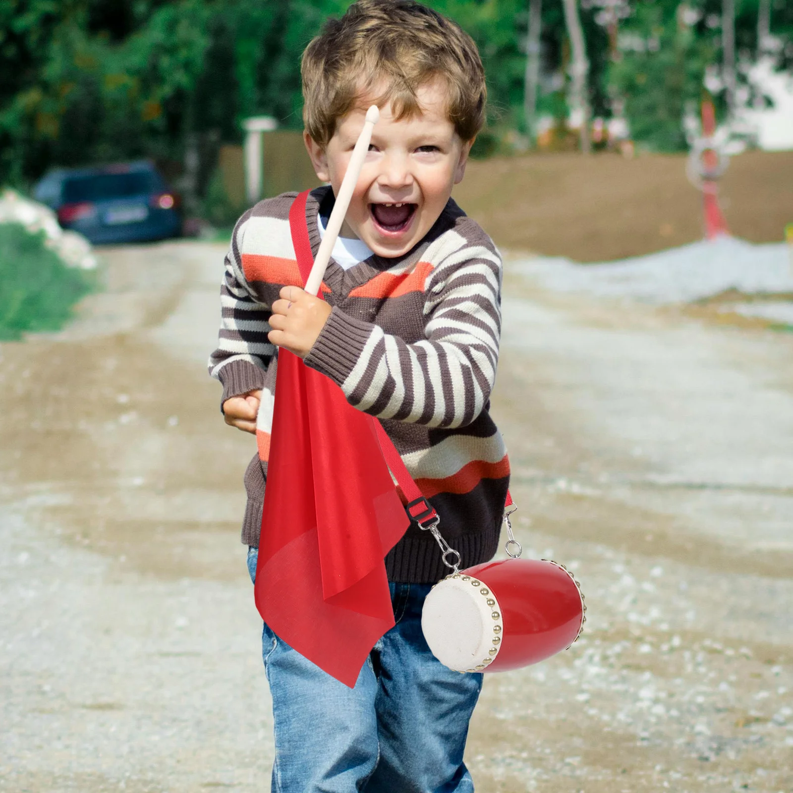 

1Set Traditional Chinese Waist Drum Set Sturdy Percussion Instrument Colorful Strap Drumsticks Handkerchief Long Cloth for Folk