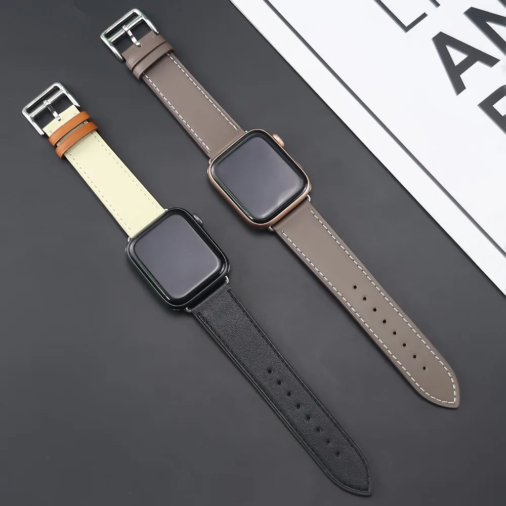 Genuine Leather Strap For Apple watch band Ultra 1 2 49mm 45mm Bracelet Loop Strap With Logo For Apple watch 38 40 41mm 42 44mm